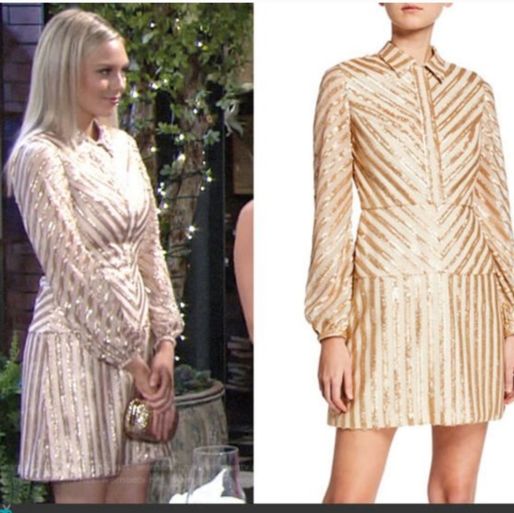 NWT Aidan Mattox mini dress Gold sequin collar size 6 long sleeve evening dress